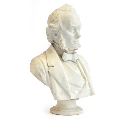 106 - A Victorian parianware bust of Richard Cobden, c.1865, on a waisted socle, impressed title, E.W. Wyo... 