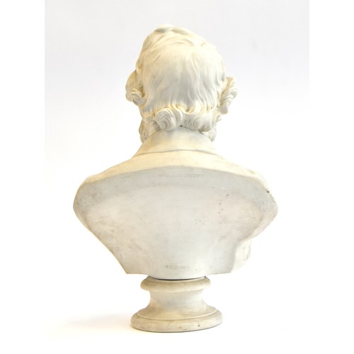 106 - A Victorian parianware bust of Richard Cobden, c.1865, on a waisted socle, impressed title, E.W. Wyo... 