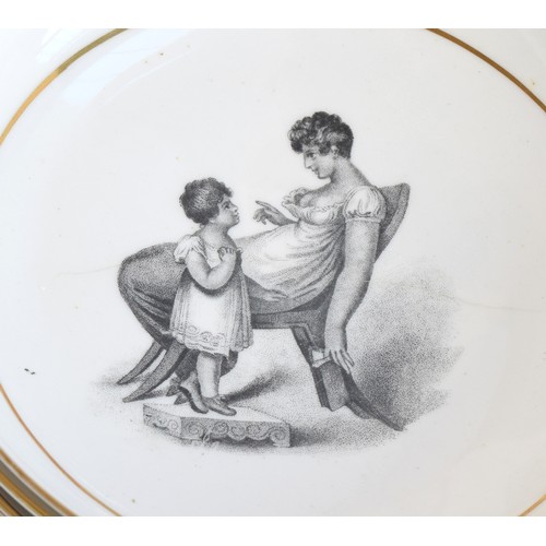 180 - A 19th century transferware tea service, depicting scenes of motherly instruction, the teapot marked... 