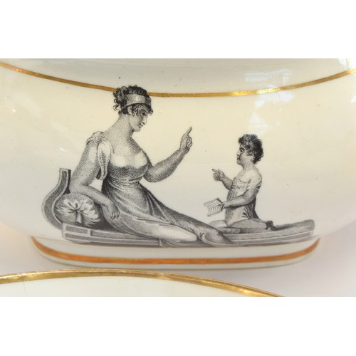 180 - A 19th century transferware tea service, depicting scenes of motherly instruction, the teapot marked... 