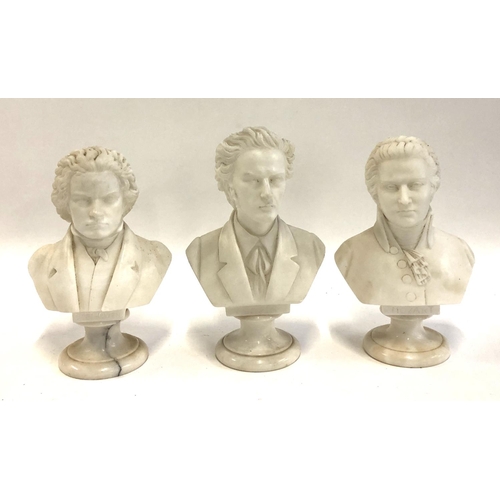 170 - A set of three marble busts of composers: Chopin, Mozart, & Beethoven, the tallest 26cmH