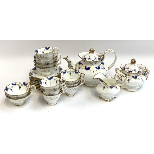 61 - A 19th century part tea service (af), Royal blue and floral design heightened in gilt, marked 5996 t... 