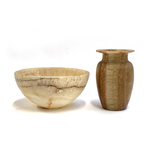 76 - An alabaster vase, 15.5cmH, together with a bowl, 20cmD