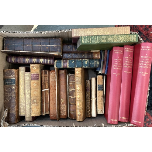 195 - A box of books, mostly leather bindings, many in af condition, to include the Life and Times of St B... 