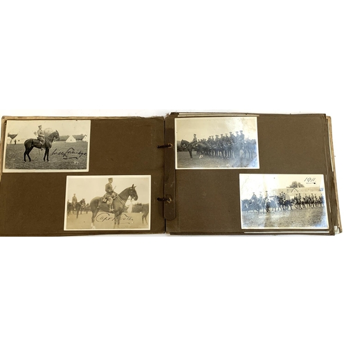 196 - Military Interest: An album of photographs, circa 1910-1914,  of various military men in camps inclu... 