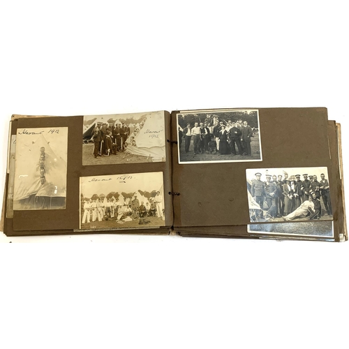 196 - Military Interest: An album of photographs, circa 1910-1914,  of various military men in camps inclu... 