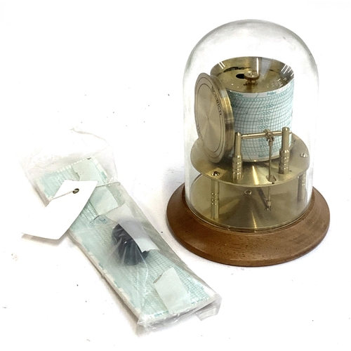 197 - A compact drum barograph with glass dome, Russell, Norwich, 17cmH with spare paper and ink