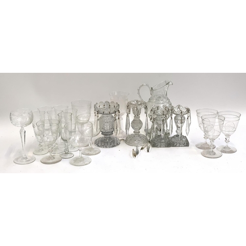 87 - A small mixed lot of glassware, some engraved, several lustres (af), etc