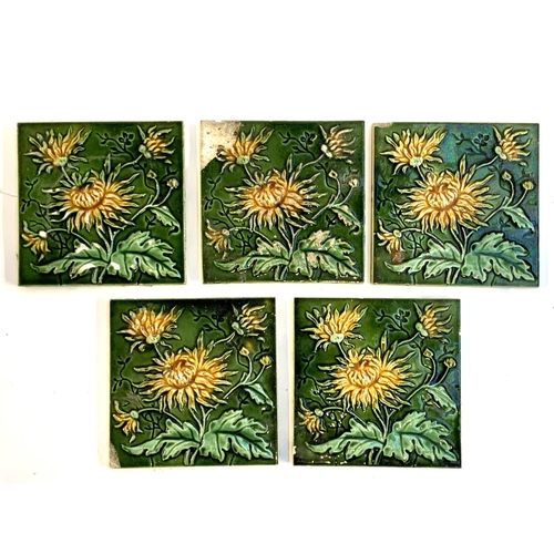 103 - Five Minton style glazed tiles of Dandelions, each 15.5cm square