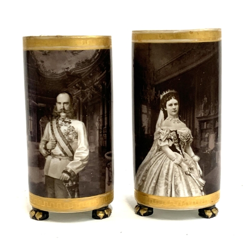 116 - A pair of unusual 19th century cylindrical vases commemorating the coronation of Emperor Franz Josep... 