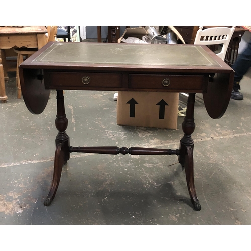 831 - A 20th century sofa table, with green leather skiver, 89cmW