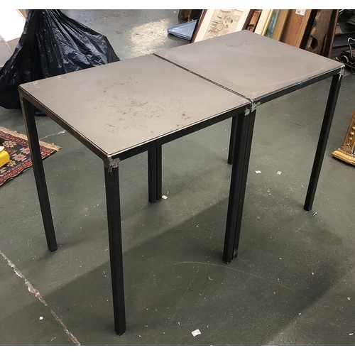 849 - A pair of industrial style fabricated steel occasional tables, each 45x45x61cmH