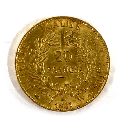 7 - An 1851 20 francs gold coin