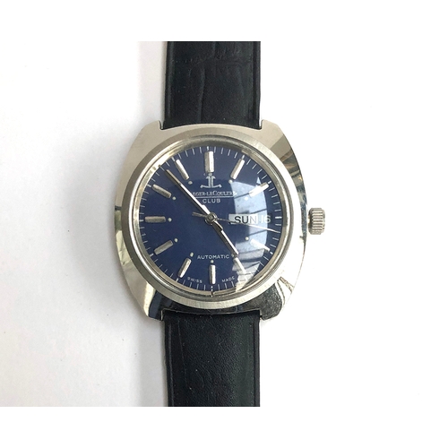 37 - A Jaeger leCoultre Club stainless steel day date automatic gent's wrist watch, midnight blue dial wi... 