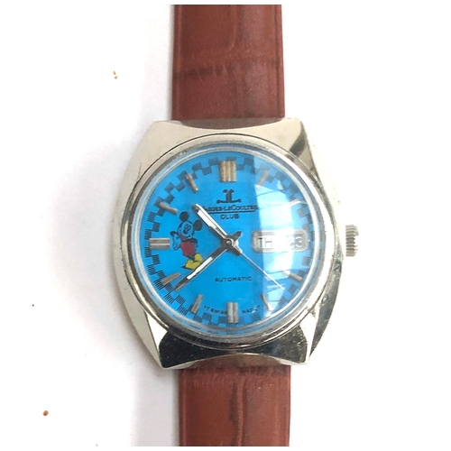 38 - A Jaeger leCoultre Club stainless steel day date automatic gent's wrist watch, bright blue dial with... 