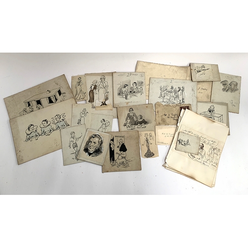 139 - A collection of original 1930s cartoons, some in envelopes addressed to J Brophy, Messrs J & C Moore... 