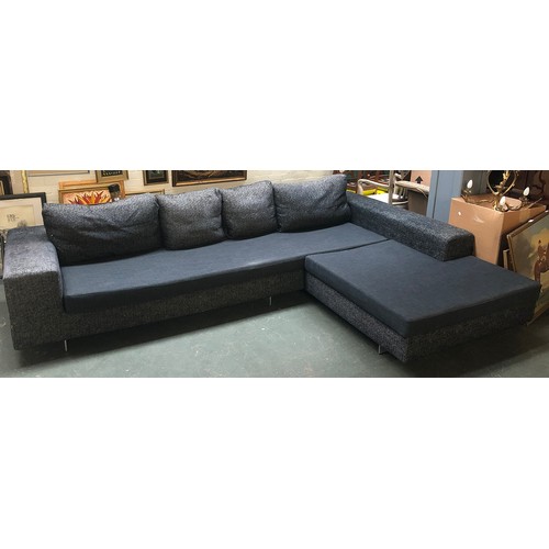 835 - A large grey upholstered corner sofa, approx. 316cm wide, 215cm deep