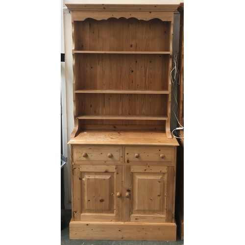 836 - A modern pine kitchen dresser, 91x44x198cmH