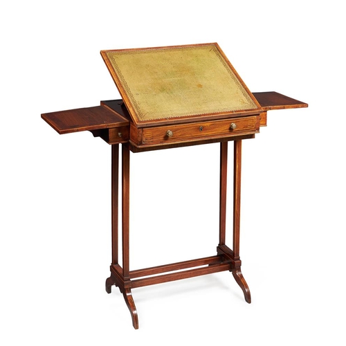 545 - A Regency rosewood and burr yew crossbanded writing table, c.1815, the ratchet adjustable and leathe... 