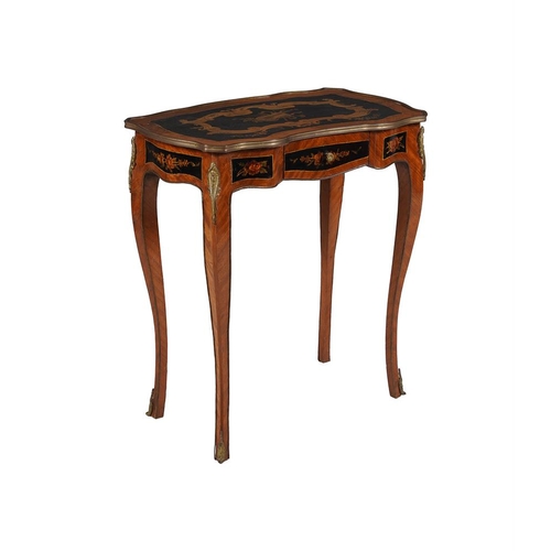 531 - A side table in Louis XV style, early 20th century, with pokerwork decoration, 66cm wide, 39cm deep,... 