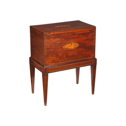 547 - A 19th century mahogany and marquetry cellaret, 53cm wide, 32.5cm deep, 66cm high