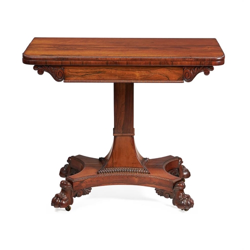 526 - A George IV rosewood card table in the manner of William Trotter, 92cm wide, 46cm deep, 75cm high