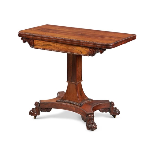 526 - A George IV rosewood card table in the manner of William Trotter, 92cm wide, 46cm deep, 75cm high