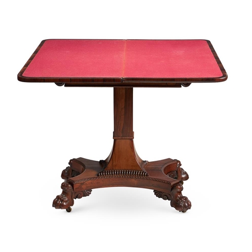 526 - A George IV rosewood card table in the manner of William Trotter, 92cm wide, 46cm deep, 75cm high