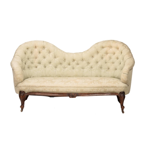 602 - A Victorian and upholstered sofa, c.1870, with double balloon back, 175cm wide, approx. 80cm deep ov... 