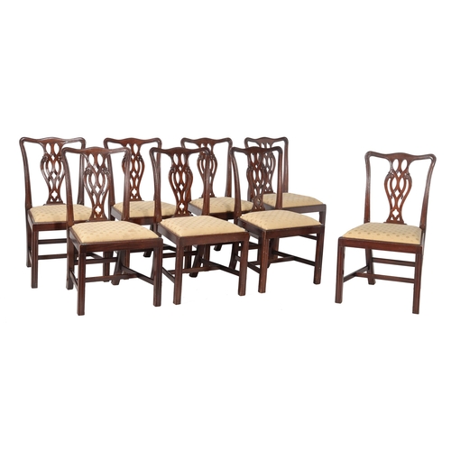 703 - A set of eight dining chairs in George III style, late 19th or early 20th century, each with a drop ... 