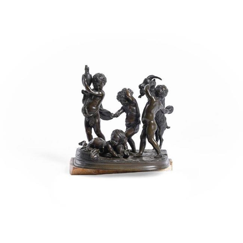 109 - After Clodion, a bronze group of bacchic children, late 19th century, 22cm wide, 23cm high