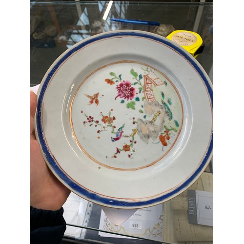 72 - Three Chinese porcelain plates with polychrome decoration depicting birds in a garden, 23cmD