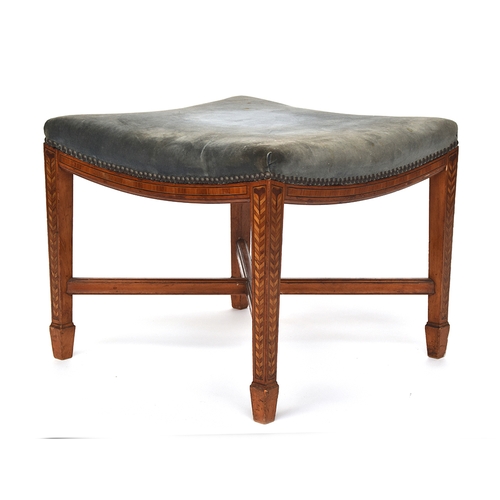 611 - A 19th century upholstered footstool, the stuffover seat raised on parquetry inlaid square tapered l... 