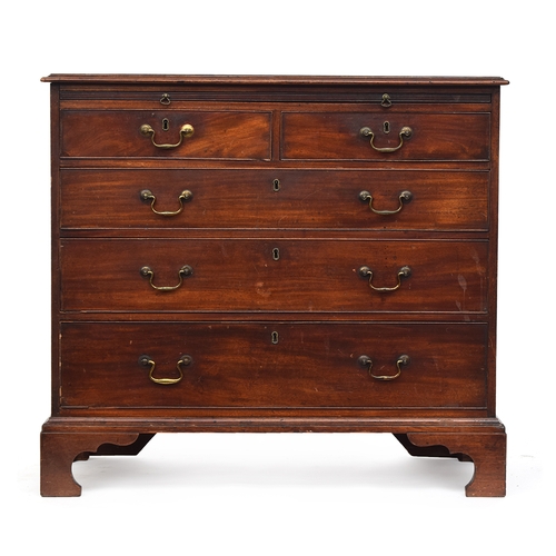 481 - A George III and later mahogany bachelor's chest, the moulded top over slide, two short and three gr... 