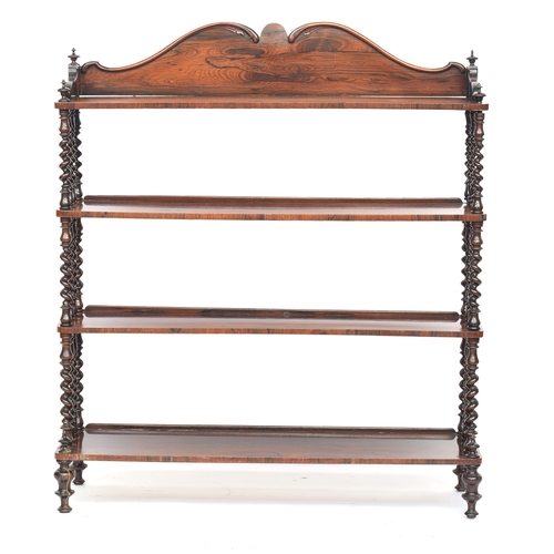 647 - A 19th century four tier rosewood whatnot, on barleytwist supports and turned feet, 107cm wide, 27cm... 