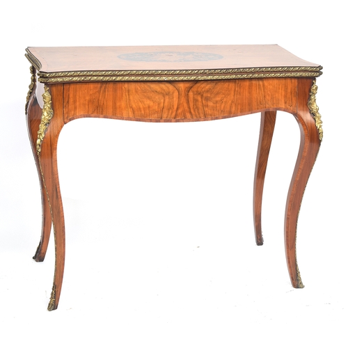 529 - A 19th century walnut, marquetry and ormolu card table, the top with central floral marquetry openin... 