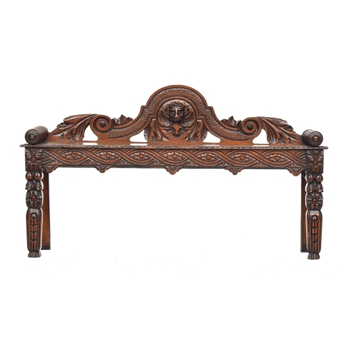 591 - A Victorian oak hall bench, carved in the Jacobethan taste, 128cm wide, 31cm deep, 73cm high