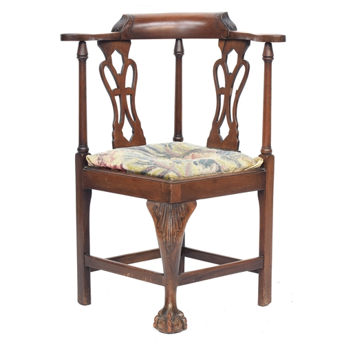 599 - A George II style child's mahogany corner chair, late 19th century, stamped 'H Samuel 484 Oxford Str... 