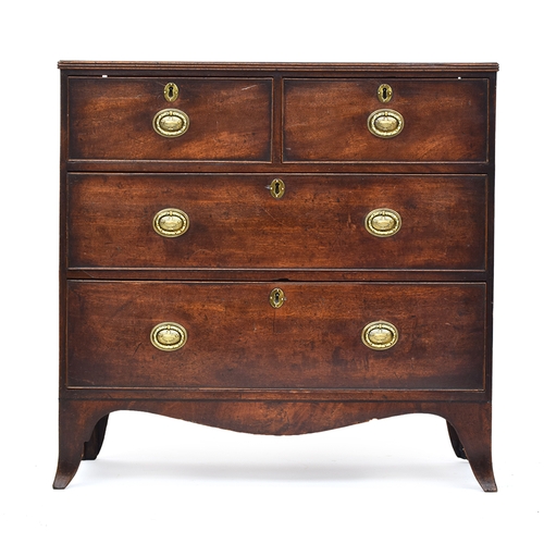 492 - A 19th century mahogany chest of two short over two long drawers, on bracket feet, 91cm wide, 45cm d... 