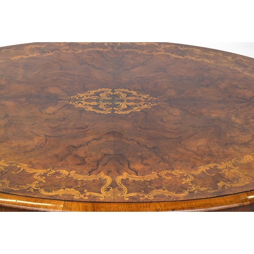 639 - A Victorian burr walnut and marquetry oval table, cut down for use as a coffee table, 141cm wide, 10... 