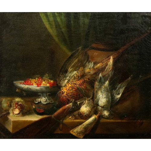 308 - 18th/19th century European School, still life of dead birds and fruit; and a companion, a pair, oil ... 