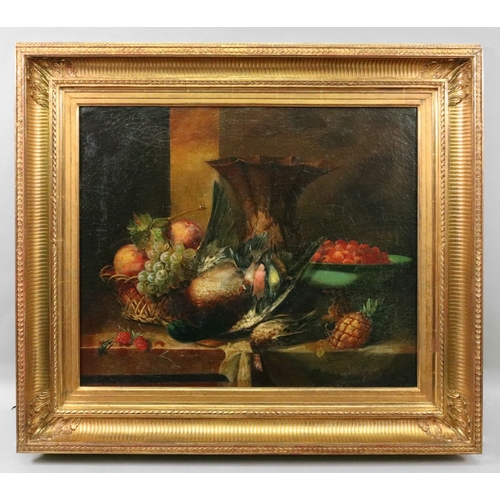 308 - 18th/19th century European School, still life of dead birds and fruit; and a companion, a pair, oil ... 