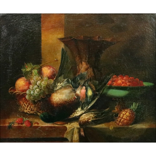 308 - 18th/19th century European School, still life of dead birds and fruit; and a companion, a pair, oil ... 