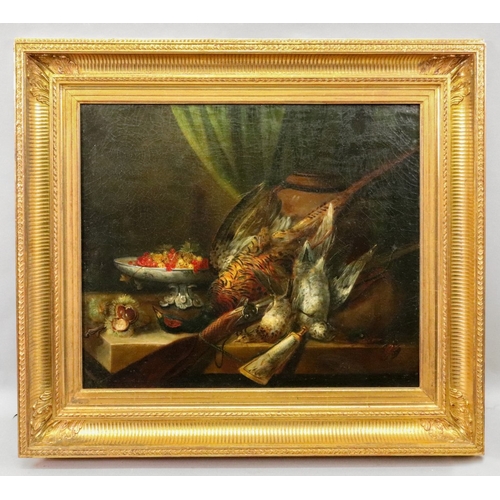 308 - 18th/19th century European School, still life of dead birds and fruit; and a companion, a pair, oil ... 