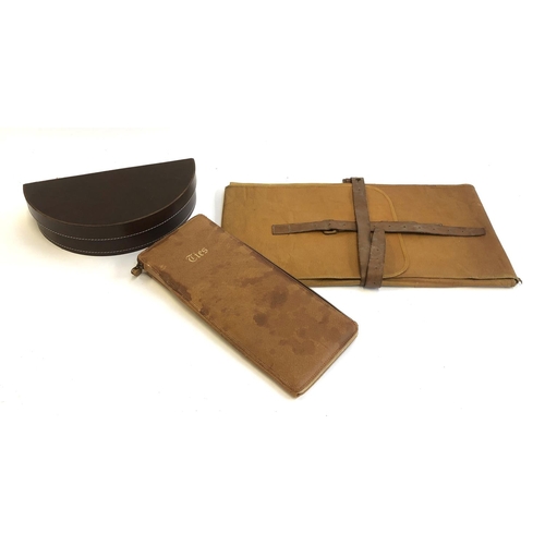 166 - A Swaine-Brigg pigskin tie wallet, 35x15cm; together with a pigskin and canvas lined large format wa... 