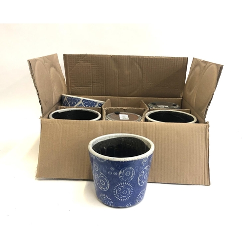 175 - A box of six Grand Illusions blue and white flower pots, each 14cmD