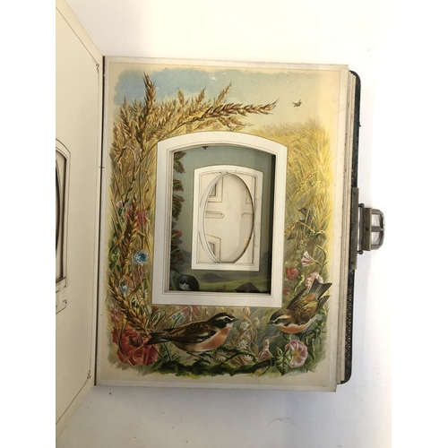 179 - An empty early 20th century photo album, each page with songbird decoration