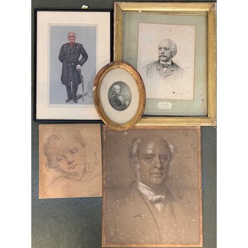 407 - A pencil sketch of a child, signed Anc(?) lower left, 32x27cm; together with one other portrait of a... 