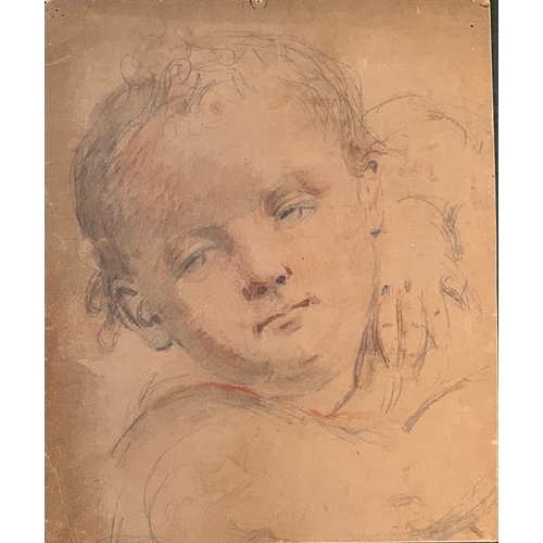 407 - A pencil sketch of a child, signed Anc(?) lower left, 32x27cm; together with one other portrait of a... 