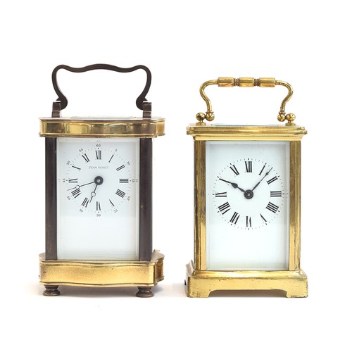 432 - Two French brass carriage clocks, one with dial signed 'Jean Renet', each approx. 11.5cm high